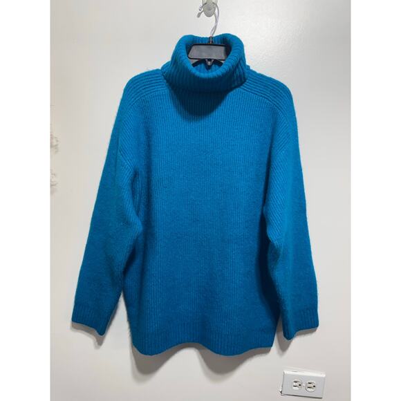 Zara Blue Soft Ribbed Knit Wool Blend Turtleneck Oversized Sweater Size S - Picture 3 of 7